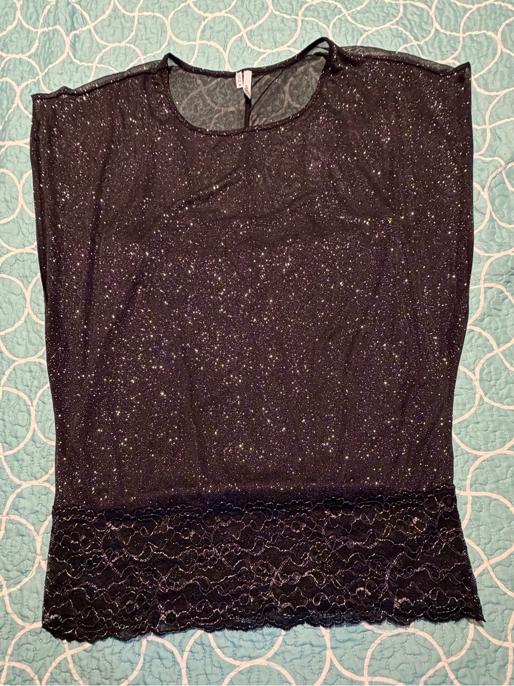 Studio Y Black Sparkle Lace-Trim Top